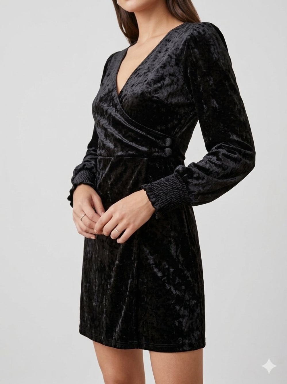 Forever 21 Black Crushed Velvet Surplice Mini Dress S